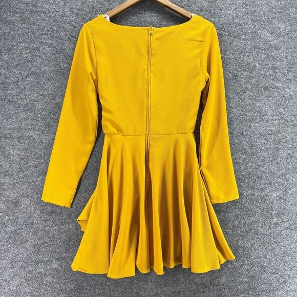 B. Darlin Dress Women 5/6 Yellow Sheath Short V-Neck Belted Zipper Lined Casual - Picture 2 of 8